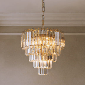 14 in. Crystal Chandelier Ceiling Light Fixture Warm Brass Metal Frame for Dining Room Entryway Indoor Hanging Light