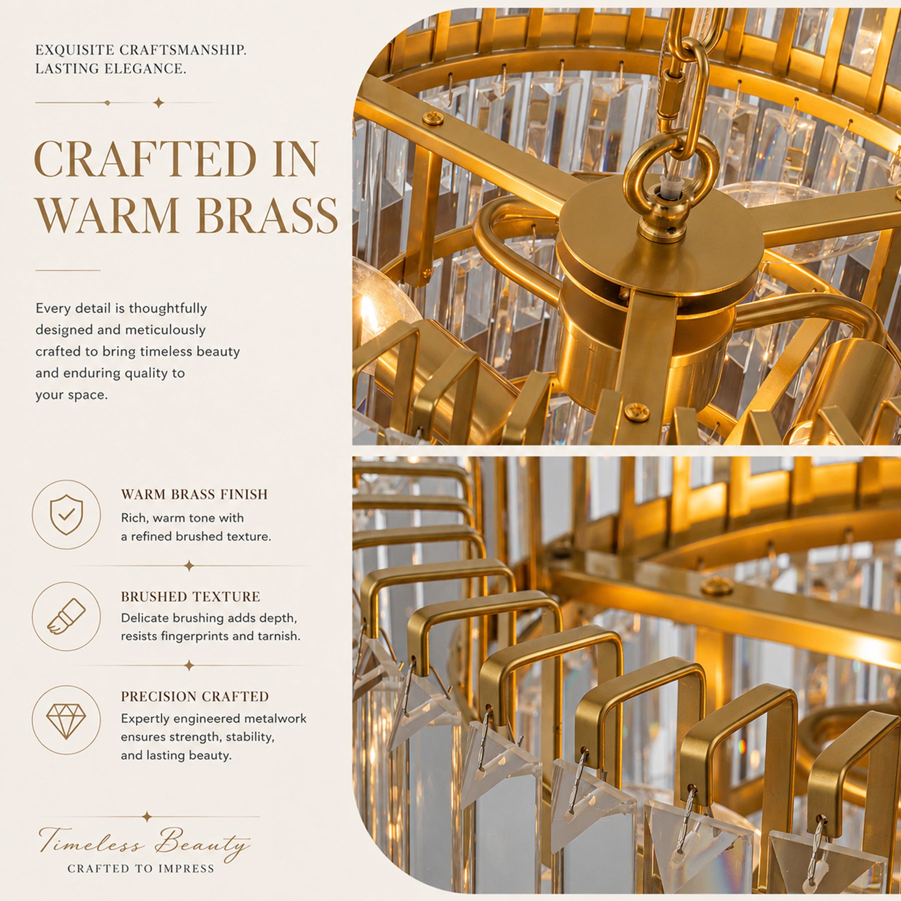14 in. Crystal Chandelier Ceiling Light Fixture Warm Brass Metal Frame for Dining Room Entryway Indoor Hanging Light