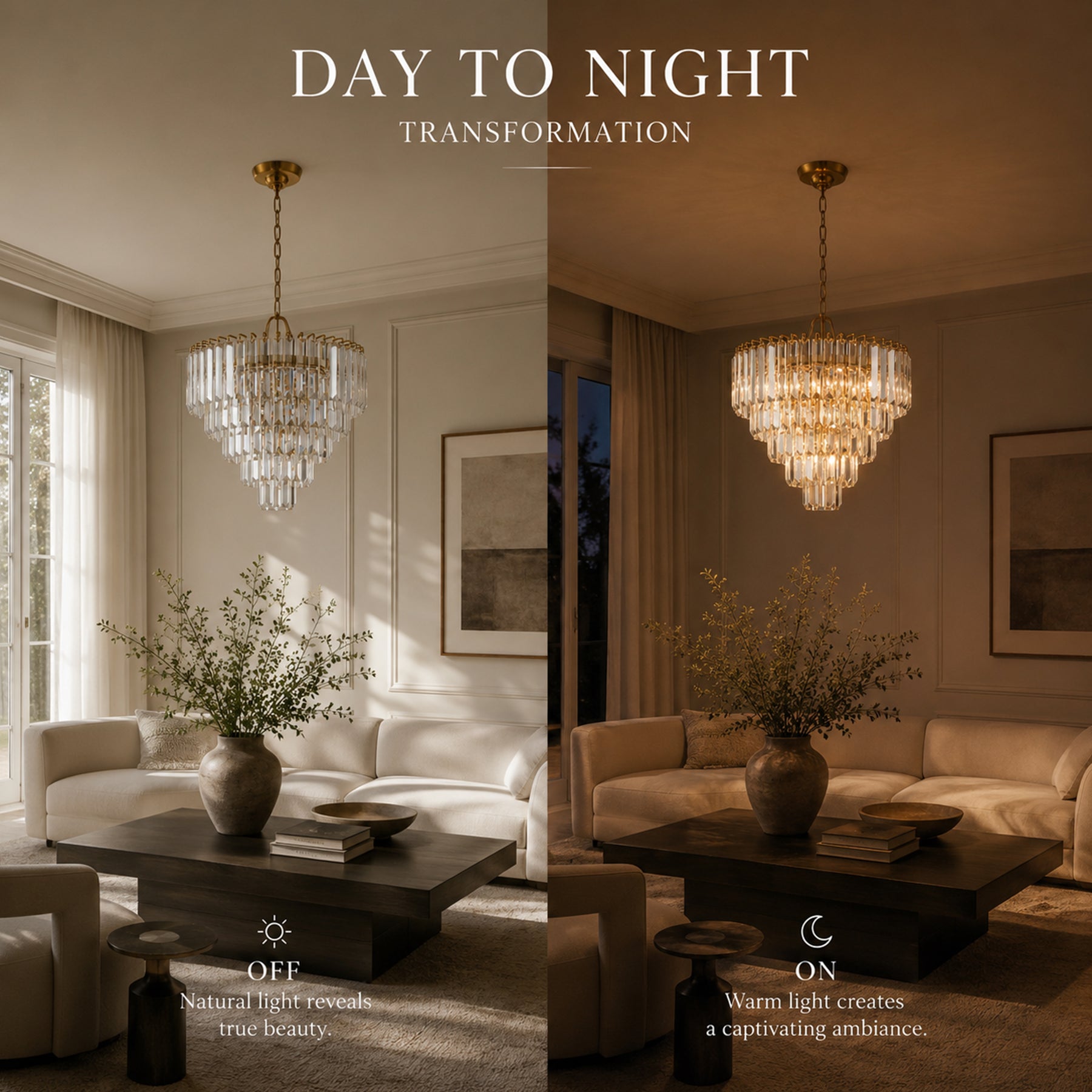14 in. Crystal Chandelier Ceiling Light Fixture Warm Brass Metal Frame for Dining Room Entryway Indoor Hanging Light