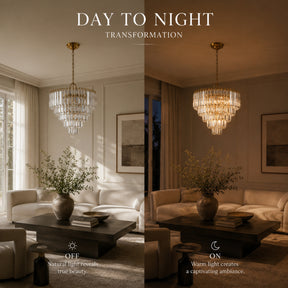14 in. Crystal Chandelier Ceiling Light Fixture Warm Brass Metal Frame for Dining Room Entryway Indoor Hanging Light