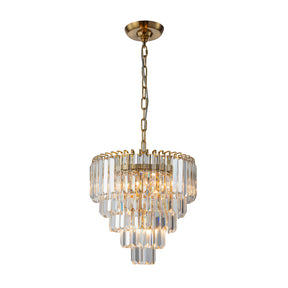 14 in. Crystal Chandelier Ceiling Light Fixture Warm Brass Metal Frame for Dining Room Entryway Indoor Hanging Light