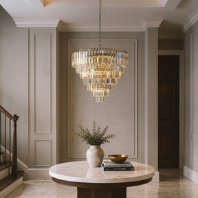 20 in. Crystal Chandelier Ceiling Light Fixture in Warm Brass with Metal Frame for Dining Room or Entryway