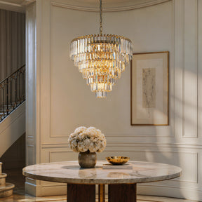20 in. Crystal Chandelier Ceiling Light Fixture in Warm Brass with Metal Frame for Dining Room or Entryway