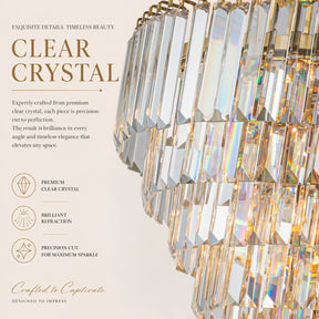 20 in. Crystal Chandelier Ceiling Light Fixture in Warm Brass with Metal Frame for Dining Room or Entryway