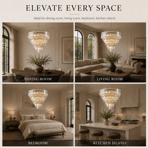 20 in. Crystal Chandelier Ceiling Light Fixture in Warm Brass with Metal Frame for Dining Room or Entryway