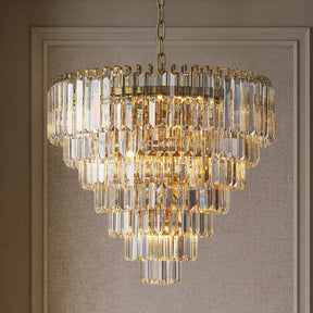 20 in. Crystal Chandelier Ceiling Light Fixture in Warm Brass with Metal Frame for Dining Room or Entryway
