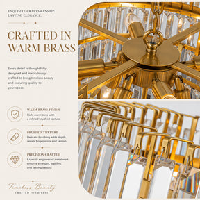 20 in. Crystal Chandelier Ceiling Light Fixture in Warm Brass with Metal Frame for Dining Room or Entryway