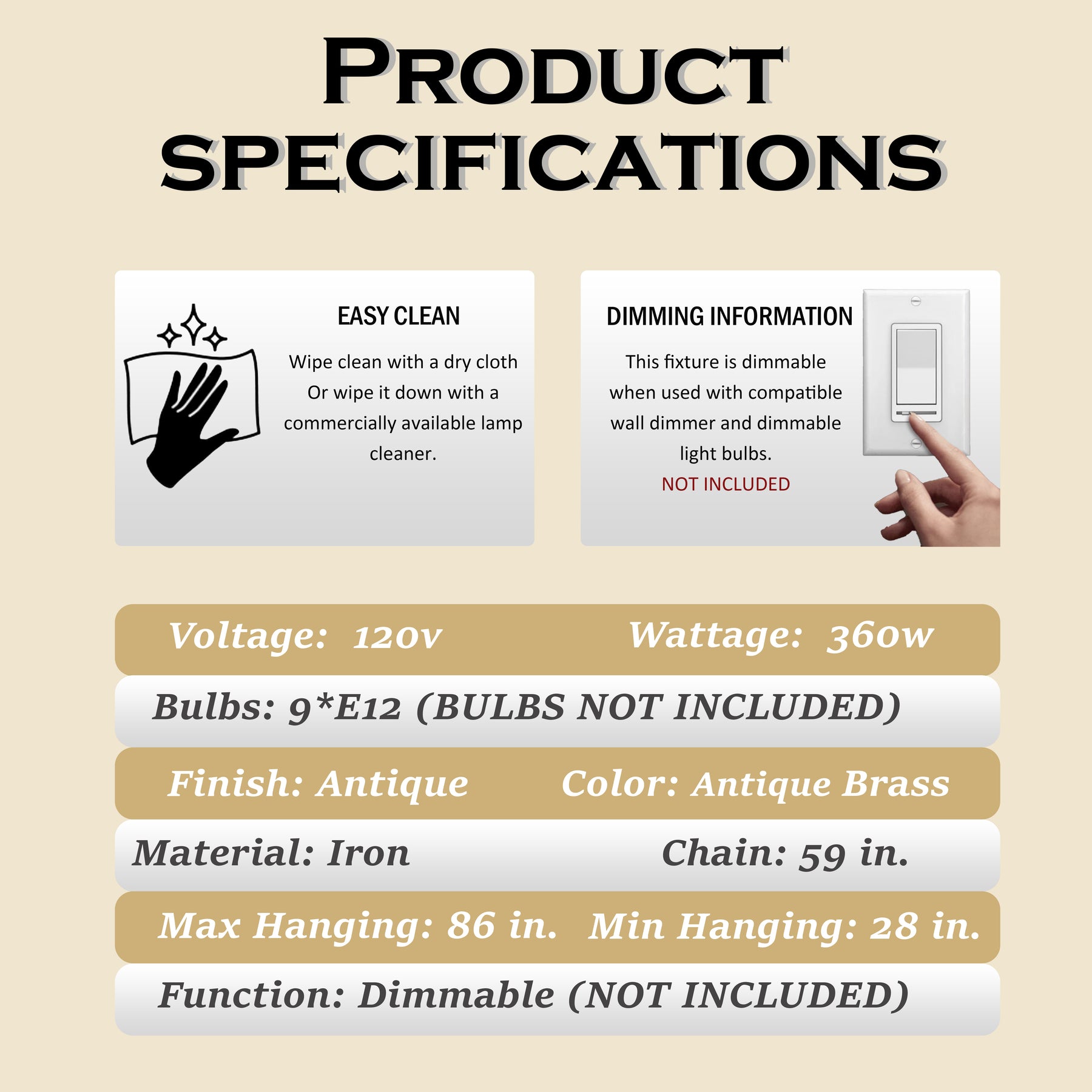 26'' 9-Light French Country Chandelier Antique Brass Finish 2-Tier Candle Style Pendant Lighting for Dining Room Living Room or Foyer