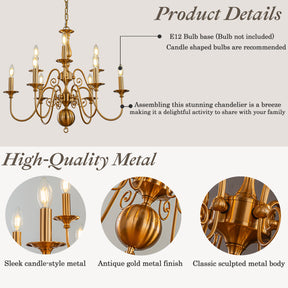 26'' 9-Light French Country Chandelier Antique Brass Finish 2-Tier Candle Style Pendant Lighting for Dining Room Living Room or Foyer