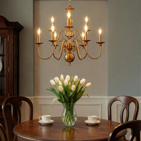 26'' 9-Light French Country Chandelier Antique Brass Finish 2-Tier Candle Style Pendant Lighting for Dining Room Living Room or Foyer