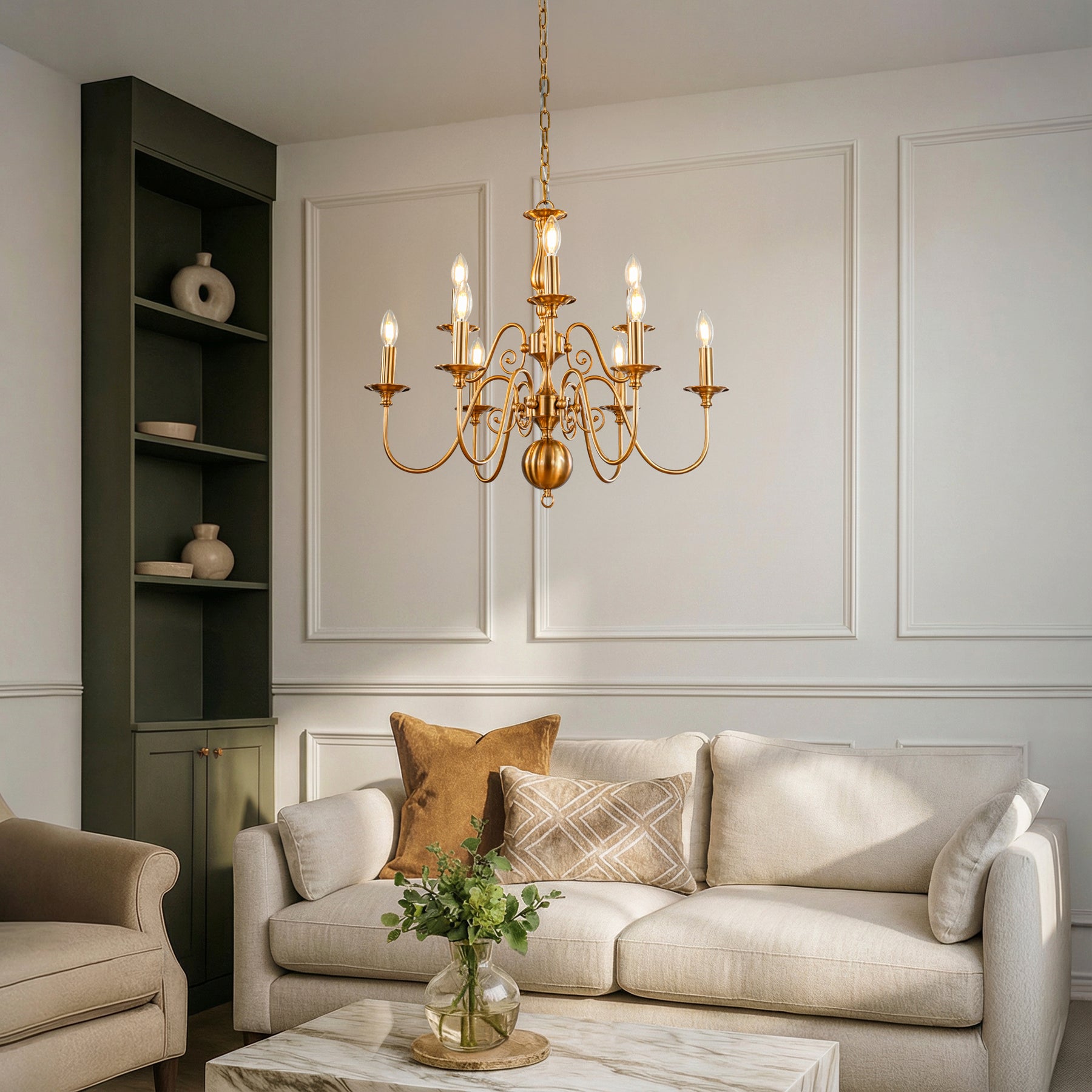 26'' 9-Light French Country Chandelier Antique Brass Finish 2-Tier Candle Style Pendant Lighting for Dining Room Living Room or Foyer