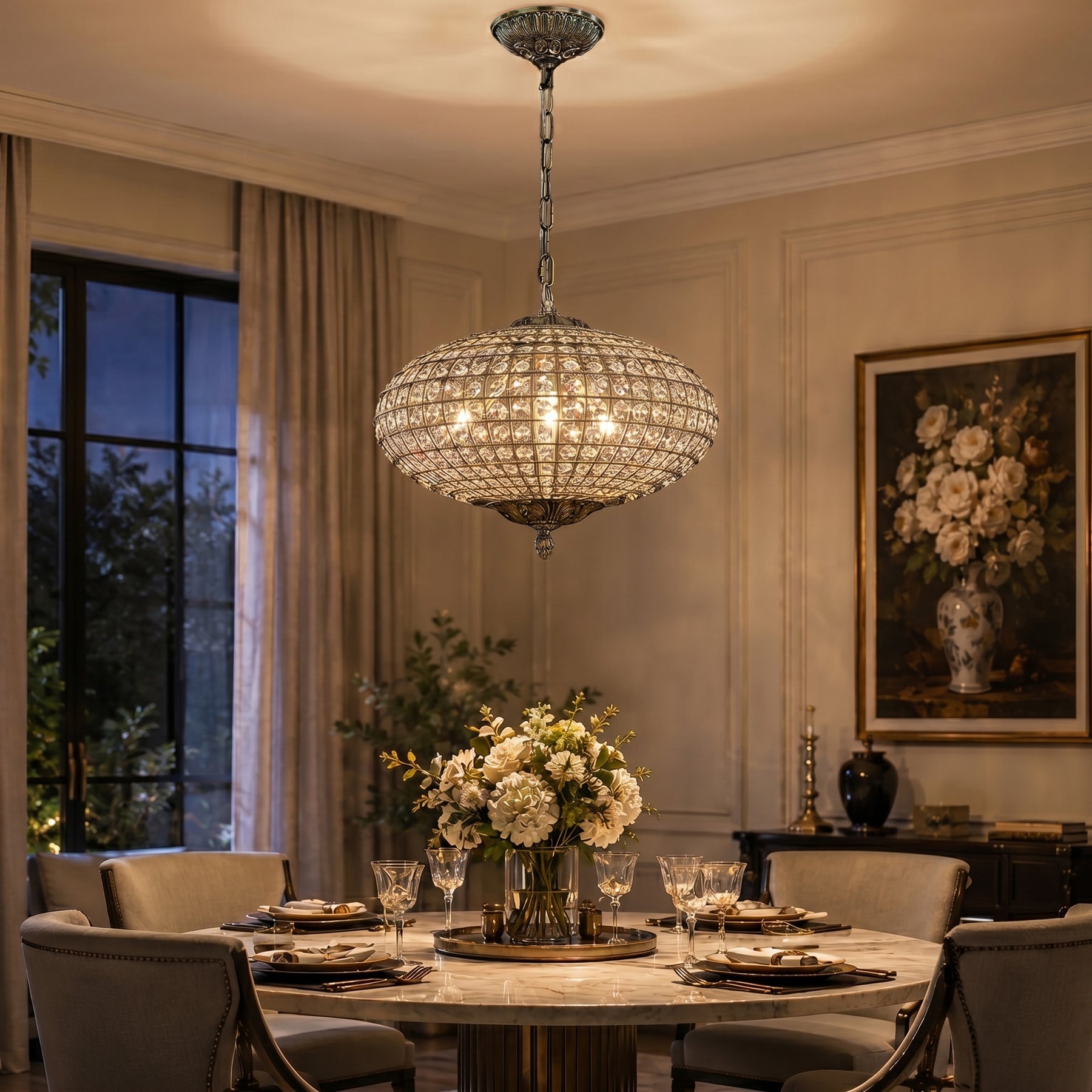 17" Wide 3-Light Retro French Handcrafted Bird Cage Crystal Chandelier in Antique Bronze With Vintage Patina Dimmable