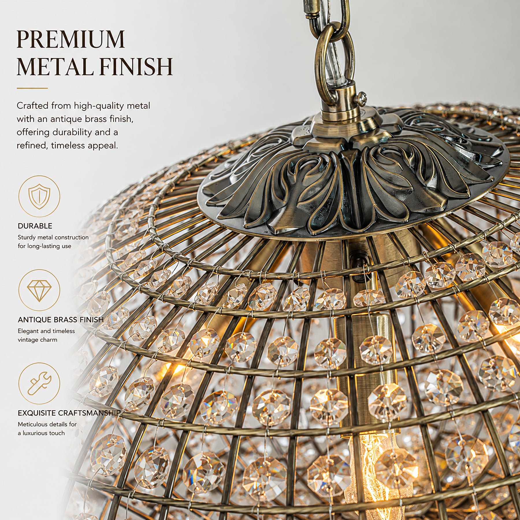 17" Wide 3-Light Retro French Handcrafted Bird Cage Crystal Chandelier in Antique Bronze With Vintage Patina Dimmable