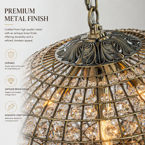 17" Wide 3-Light Retro French Handcrafted Bird Cage Crystal Chandelier in Antique Bronze With Vintage Patina Dimmable