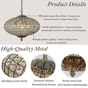 17" Wide 3-Light Retro French Handcrafted Bird Cage Crystal Chandelier in Antique Bronze With Vintage Patina Dimmable