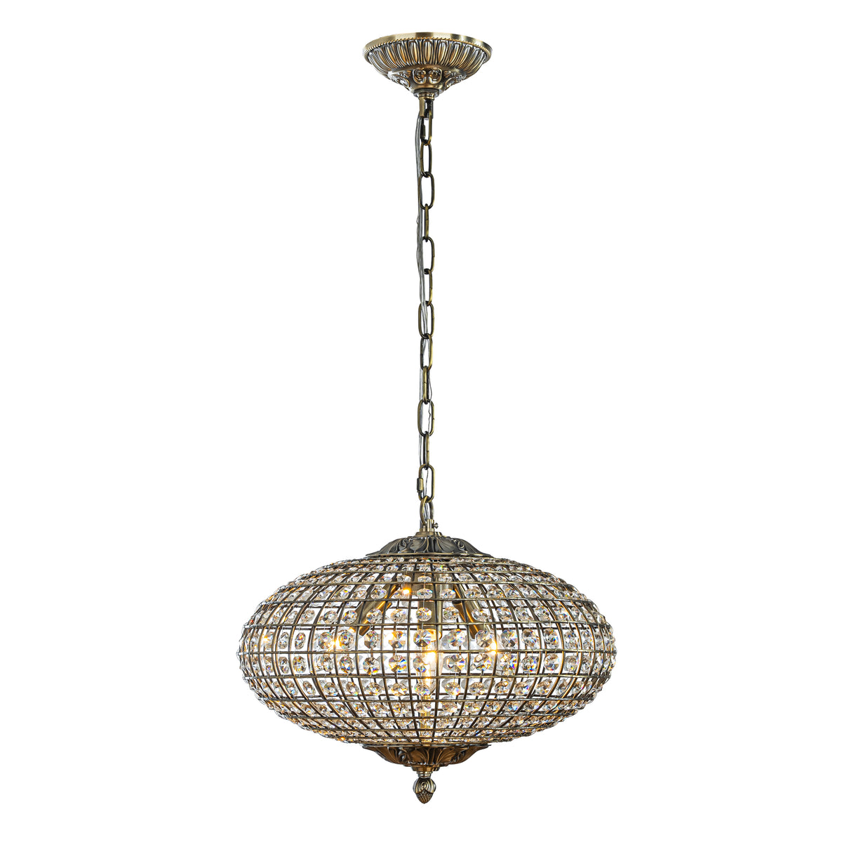17'' Wide 3-Light Retro French Crystal Drum Chandelier in Antique Bronze With Vintage Patina Dimmable
