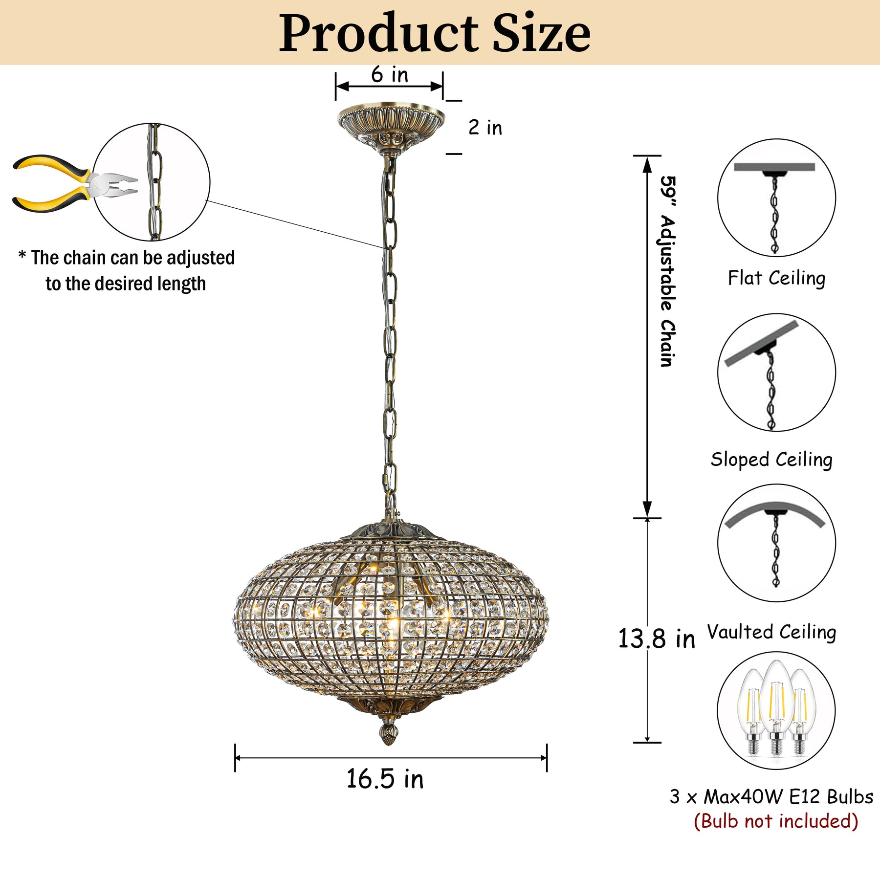 17" Wide 3-Light Retro French Handcrafted Bird Cage Crystal Chandelier in Antique Bronze With Vintage Patina Dimmable