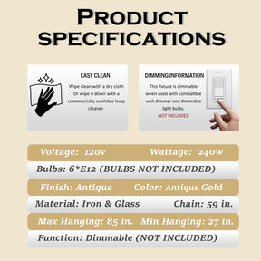 25'' Wide 6-Light Retro French Crystal Drum Chandelier in Antique Bronze With Vintage Patina Dimmable for Dining Room or Bedroom