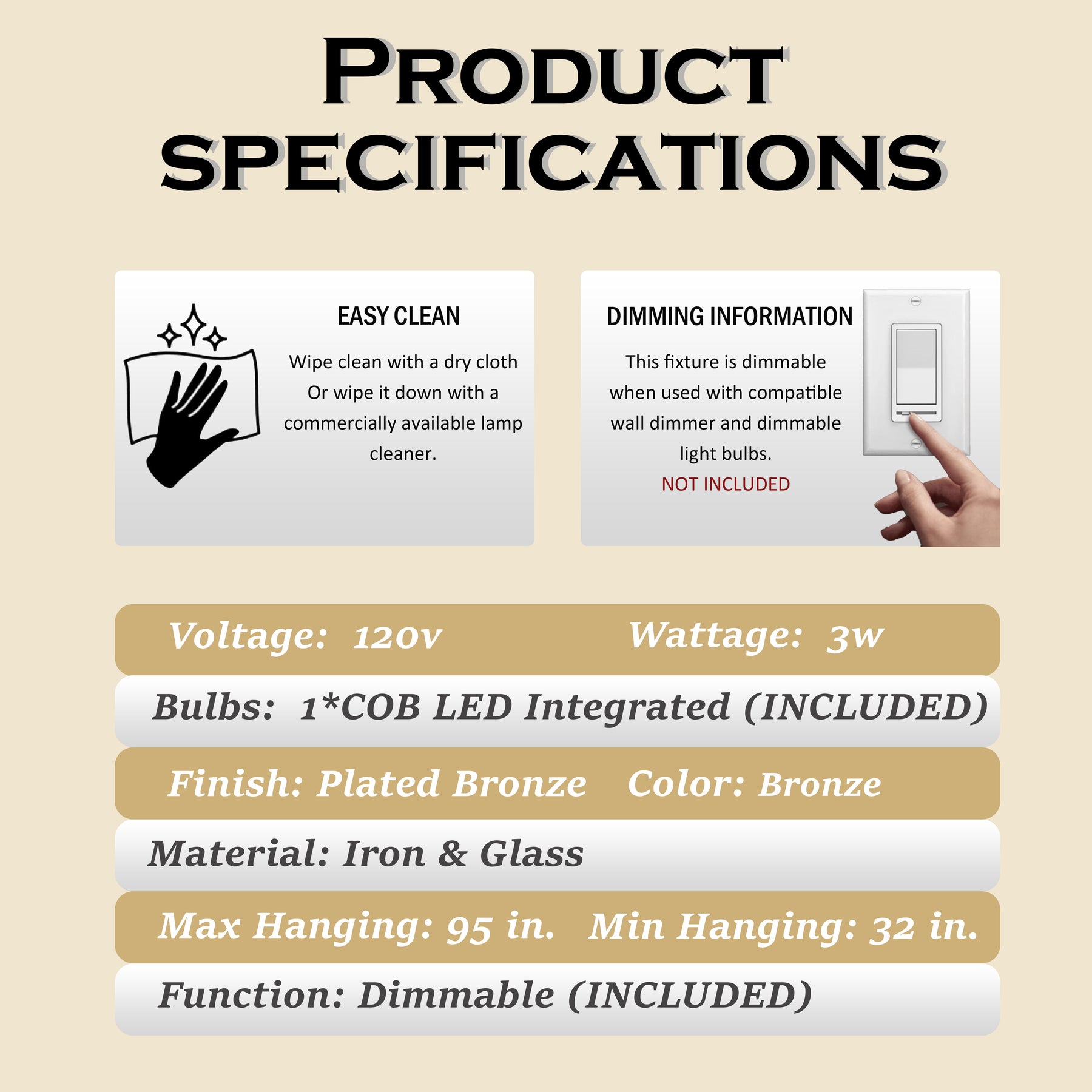 1-Light 5" Modern Teardrop Glass Integrated LED Pendant Light In Bronze Finish for Kitchen Island or Study Room