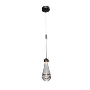 1-Light 5" Modern Teardrop Glass Integrated LED Pendant Light In Bronze Finish for Kitchen Island or Study Room