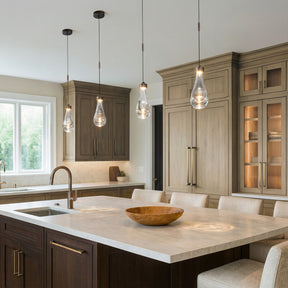 1-Light 5" Modern Teardrop Glass Integrated LED Pendant Light In Bronze Finish for Kitchen Island or Study Room