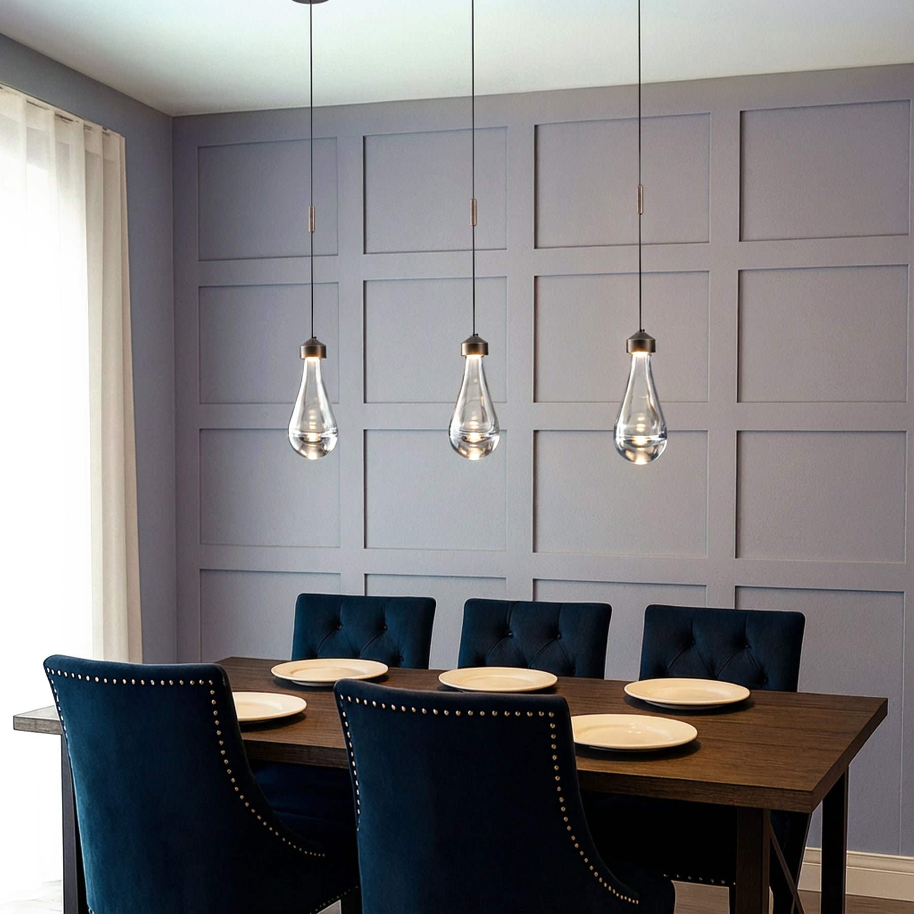 1-Light 5" Modern Teardrop Glass Integrated LED Pendant Light In Bronze Finish for Kitchen Island or Study Room