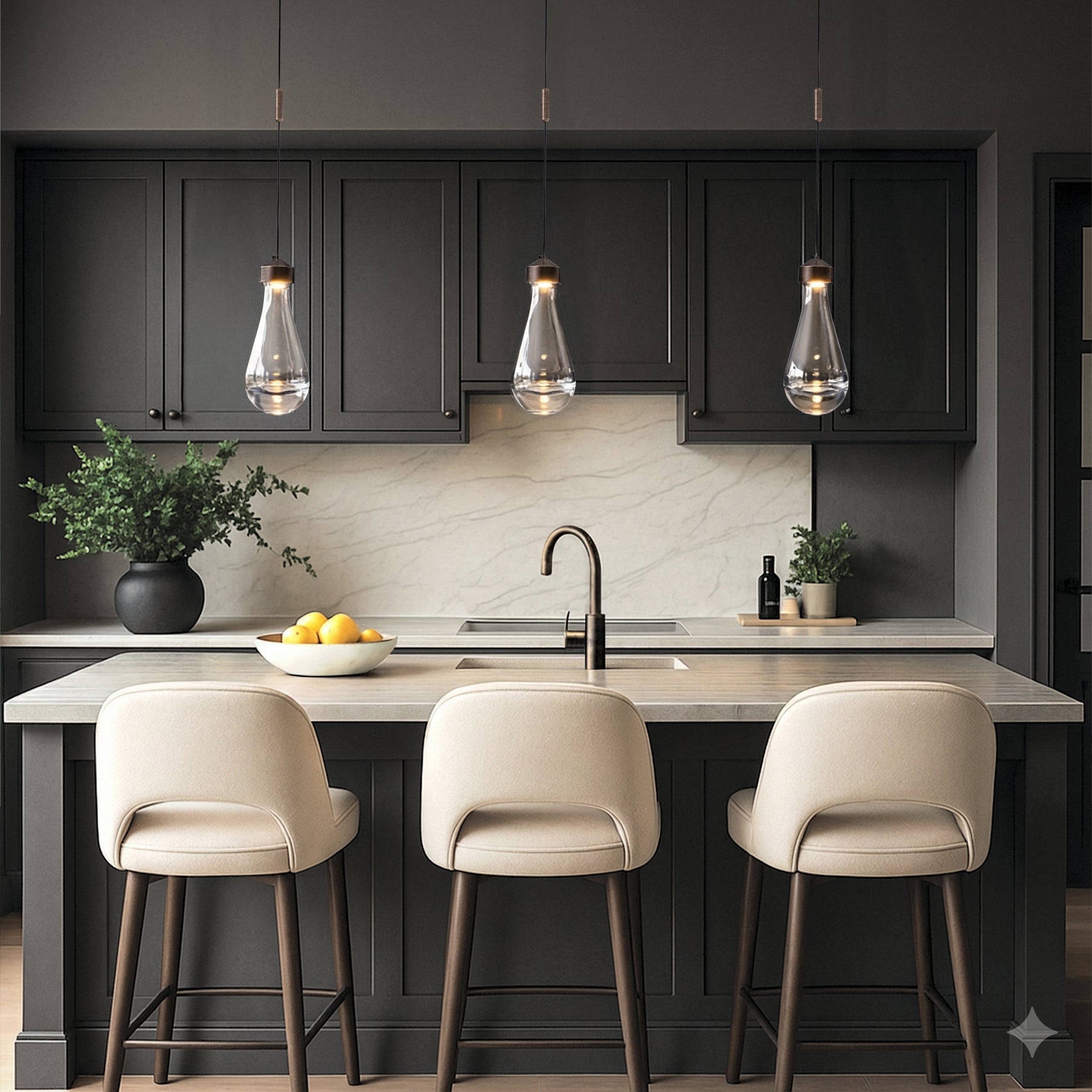 1-Light 5" Modern Teardrop Glass Integrated LED Pendant Light In Bronze Finish for Kitchen Island or Study Room