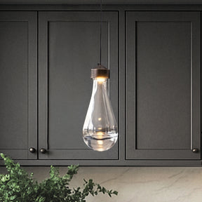 1-Light 5" Modern Teardrop Glass Integrated LED Pendant Light In Bronze Finish for Kitchen Island or Study Room