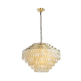 7-Light 24'' Mid-Century Modern Coastal Aged Bronze  4-Tier Natural Capiz Shell Chandelier Vintage Glam Pendant Light For Dining Room Living Room or Foyer