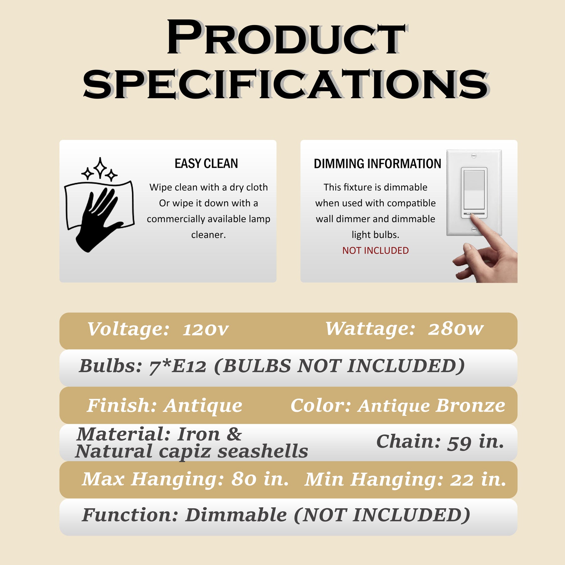 7-Light 24'' Mid-Century Modern Coastal Aged Bronze  4-Tier Natural Capiz Shell Chandelier Vintage Glam Pendant Light For Dining Room Living Room or Foyer