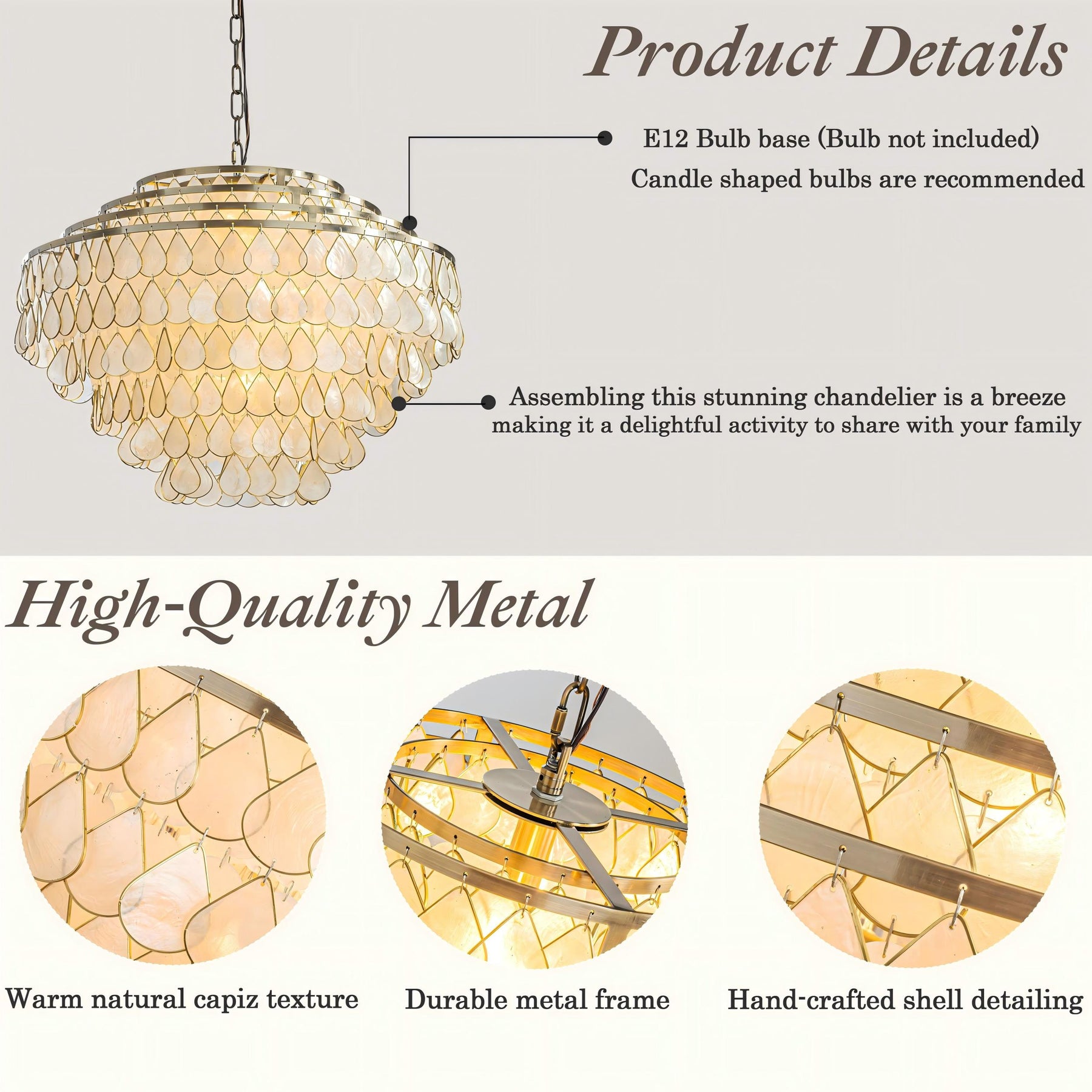 7-Light 24'' Mid-Century Modern Coastal Aged Bronze  4-Tier Natural Capiz Shell Chandelier Vintage Glam Pendant Light For Dining Room Living Room or Foyer