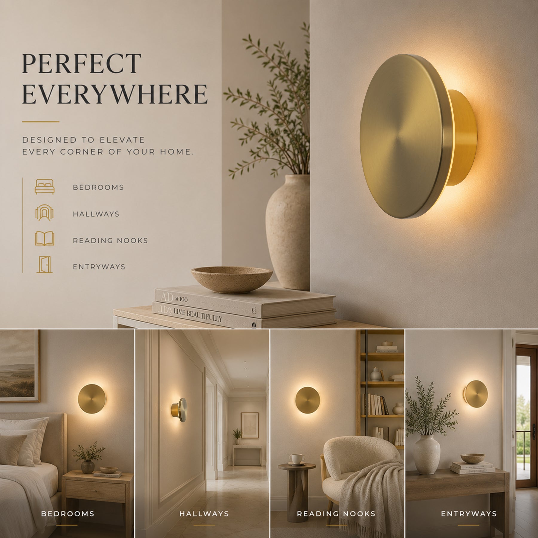 6.7 in. Rechargeable Integrated LED Wall Sconce in Brushed Brass, Cordless Indoor Wall Light