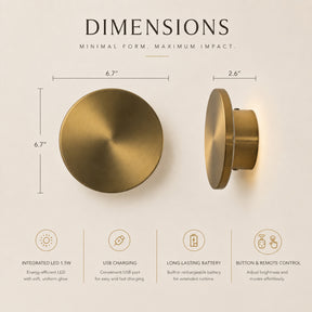 6.7 in. Rechargeable Integrated LED Wall Sconce in Brushed Brass, Cordless Indoor Wall Light