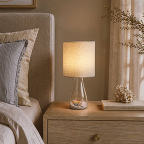 Coastal Rechargeable Glass Accent Table Lamp with White Linen Shade and Adjustable LED Light