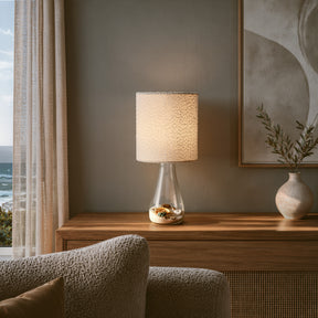 Coastal Rechargeable Glass Accent Table Lamp with White Linen Shade and Adjustable LED Light