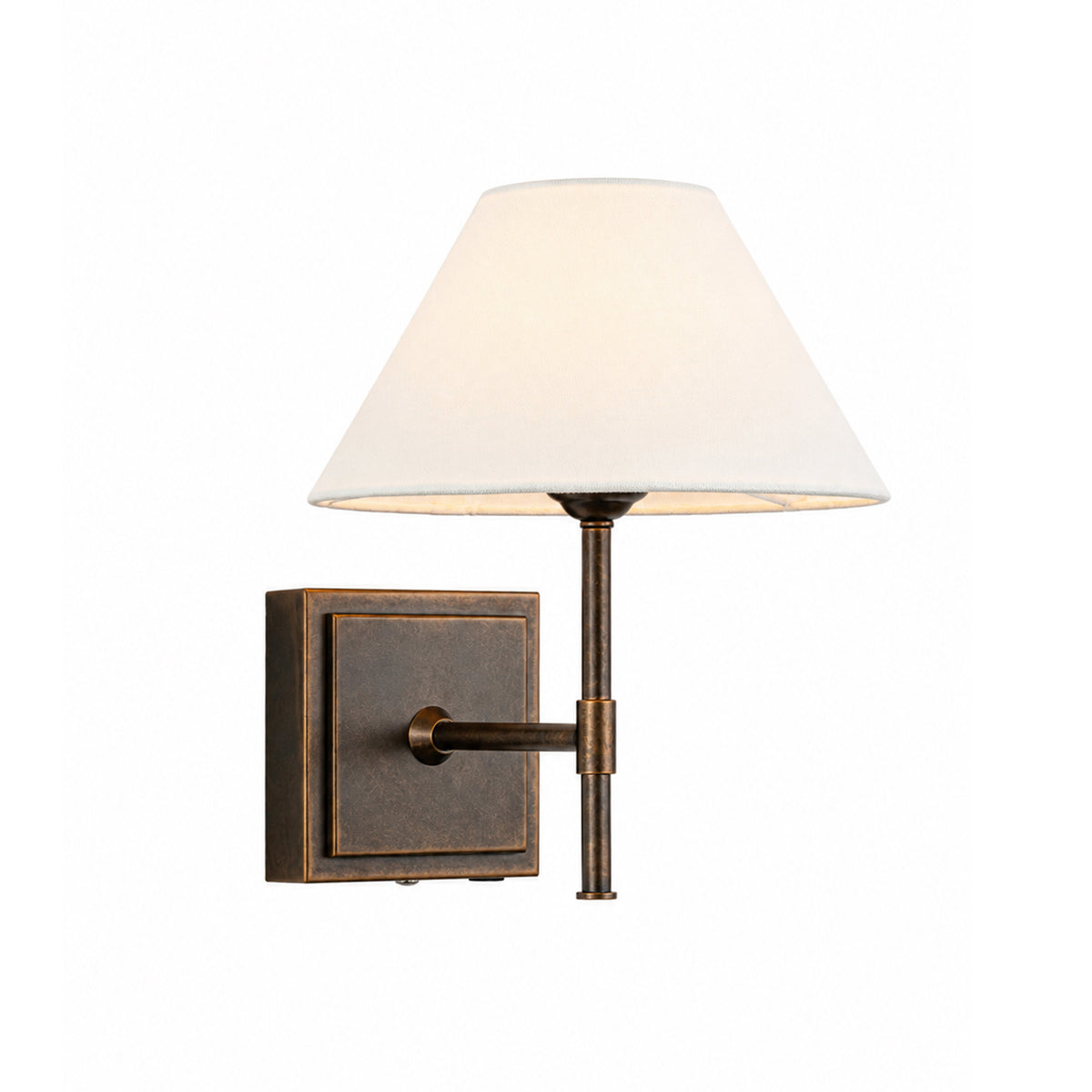Modern Farmhouse Weathered Bronze Cordless Rechargeable Reading Wall Sconce with White Fabric Shade