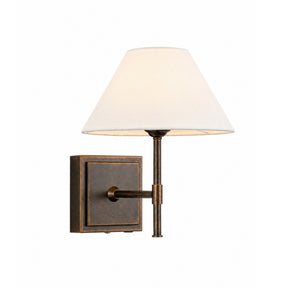 Modern Farmhouse Weathered Bronze Cordless Rechargeable Reading Wall Sconce with White Fabric Shade