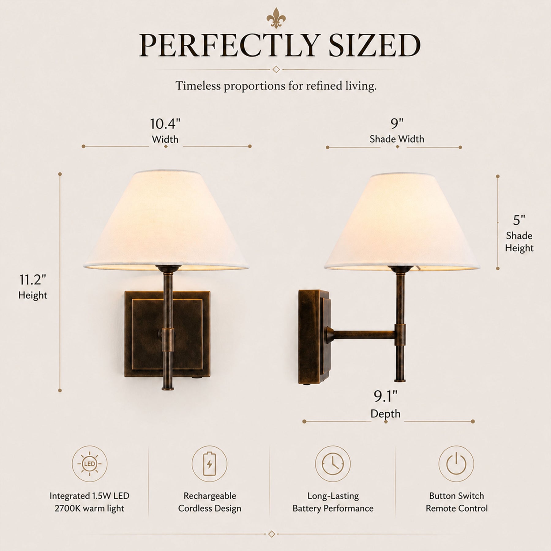 Modern Farmhouse Weathered Bronze Cordless Rechargeable Reading Wall Sconce with White Fabric Shade