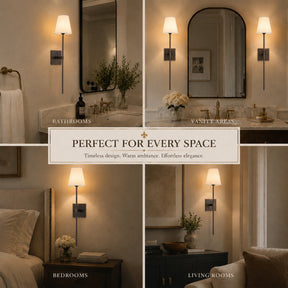 Modern Farmhouse Bronze Cordless Rechargeable Fabric Shade Wall Sconce for Bedroom
