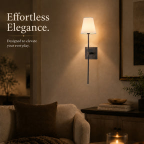 Modern Farmhouse Bronze Cordless Rechargeable Fabric Shade Wall Sconce for Bedroom