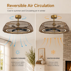 35" Rattan-Inspired Fandelier with Integrated LED Light and Remote