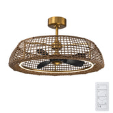 35" Rattan-Inspired Fandelier with Integrated LED Light and Remote