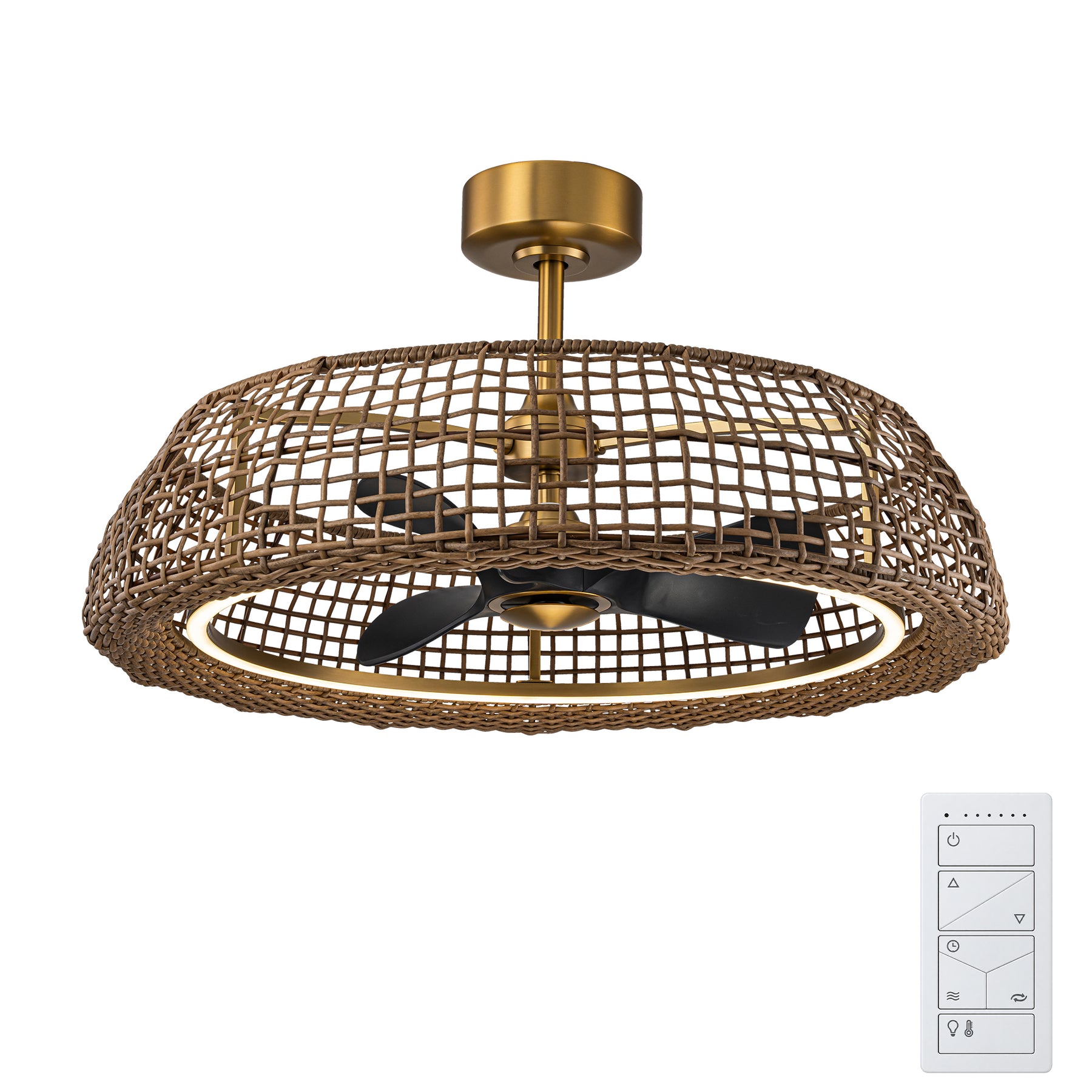 35" Rattan-Inspired Fandelier with Integrated LED Light and Remote