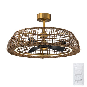 35" Rattan-Inspired Fandelier with Integrated LED Light and Remote