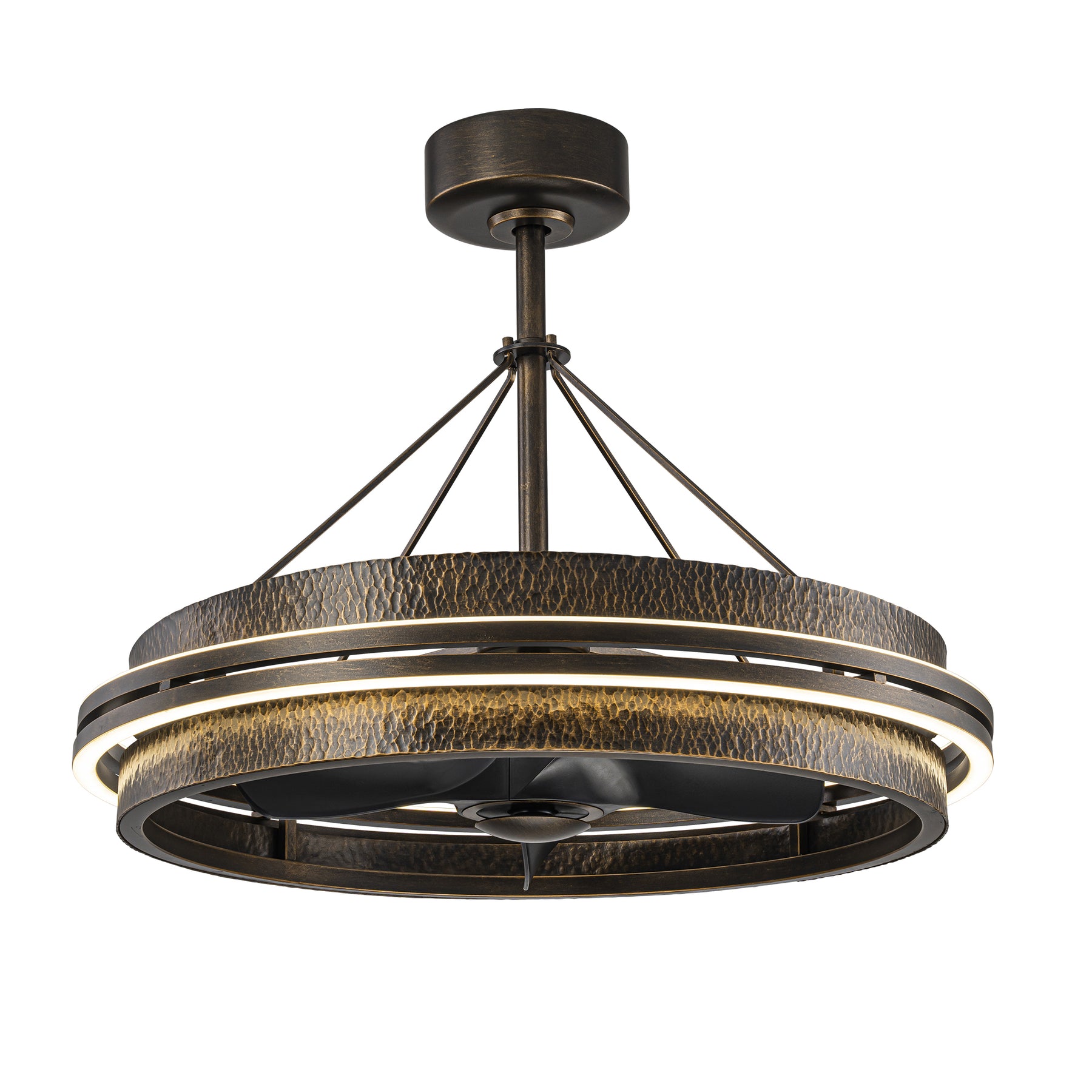 31 in. Antique Bronze Hammered Metal Integrated LED Fandelier with 6-Speed Reversible DC Motor and Remote
