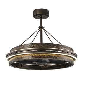 31 in. Antique Bronze Hammered Metal Integrated LED Fandelier with 6-Speed Reversible DC Motor and Remote