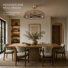 35" Rattan-Inspired Fandelier with Integrated LED Light and Remote