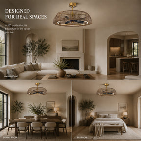 35" Rattan-Inspired Fandelier with Integrated LED Light and Remote