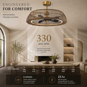 35" Rattan-Inspired Fandelier with Integrated LED Light and Remote