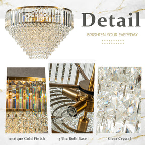5 Lights 20" Modern Glam Antique Gold Crystal Tiered Flush Mount Luxury Ceiling Light  For Dining Room & Bedroom  & Entryway